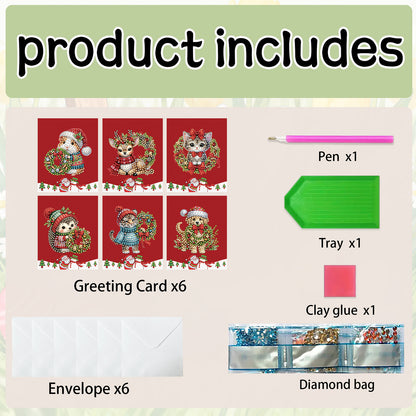 6 Packs Christmas Animal DIY Diamond Painting Greeting Cards for Adults Gifts