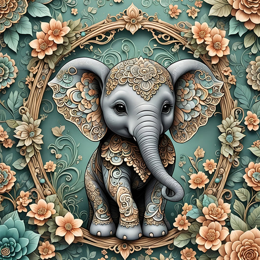Floral Elephant - Full Round Drill Diamond Painting 40*40CM