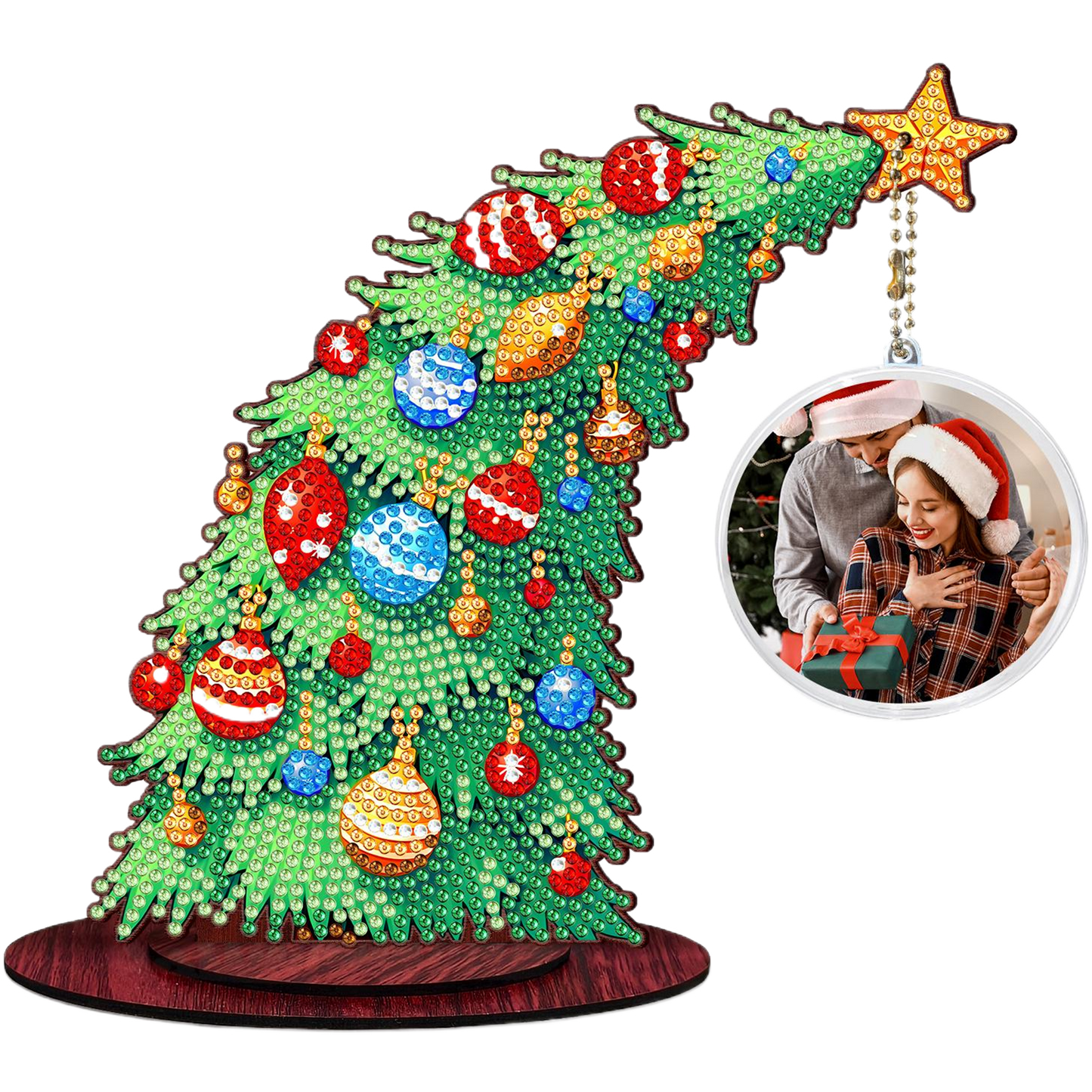 Photo Xmas Tree DIY 2D Flat Wooden Desktop Diamond Art Kit Home Table Decor (B)