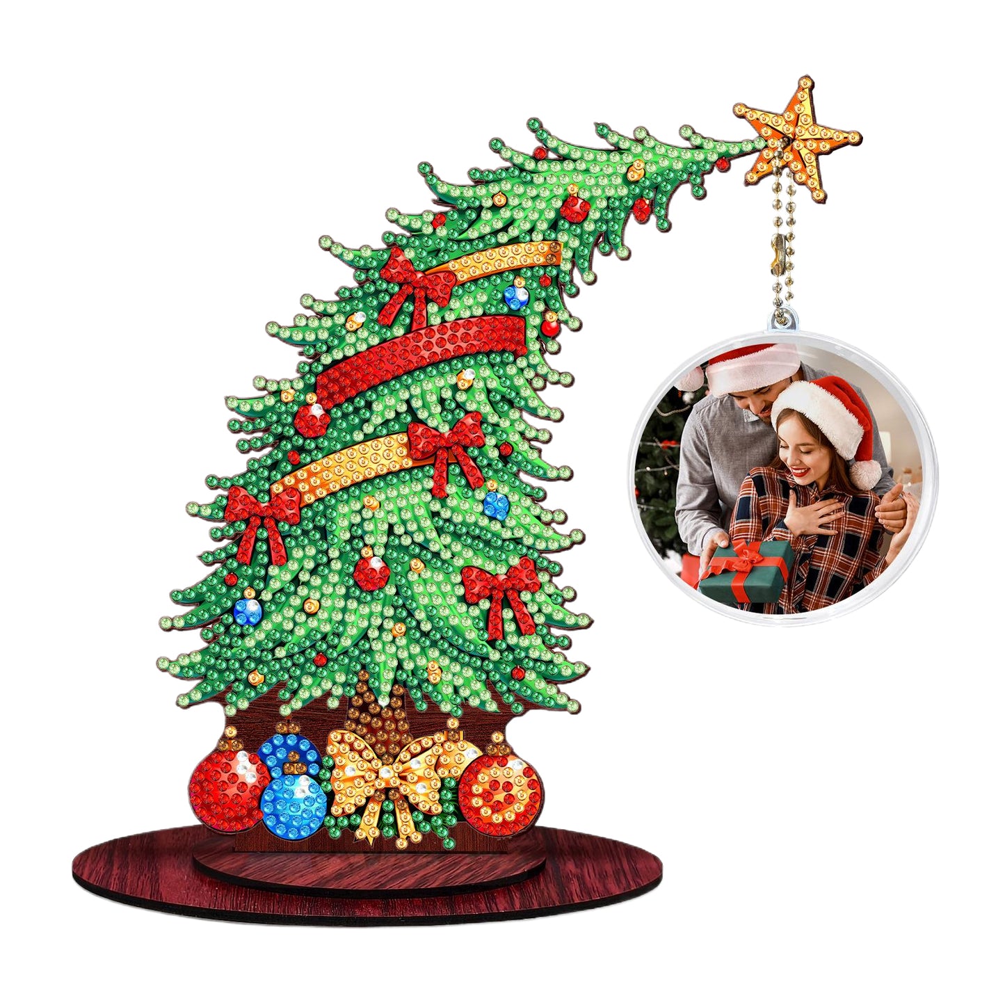 Christmas Tree DIY 2D Flat Wooden Desktop Diamond Art Kit for Adults Beginner(C)