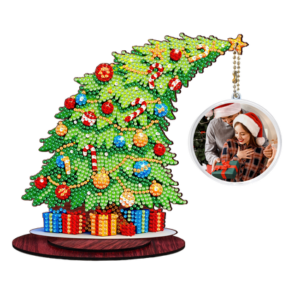 Photo Xmas Tree DIY 2D Flat Wooden Desktop Diamond Art Kit Home Table Decor (E)