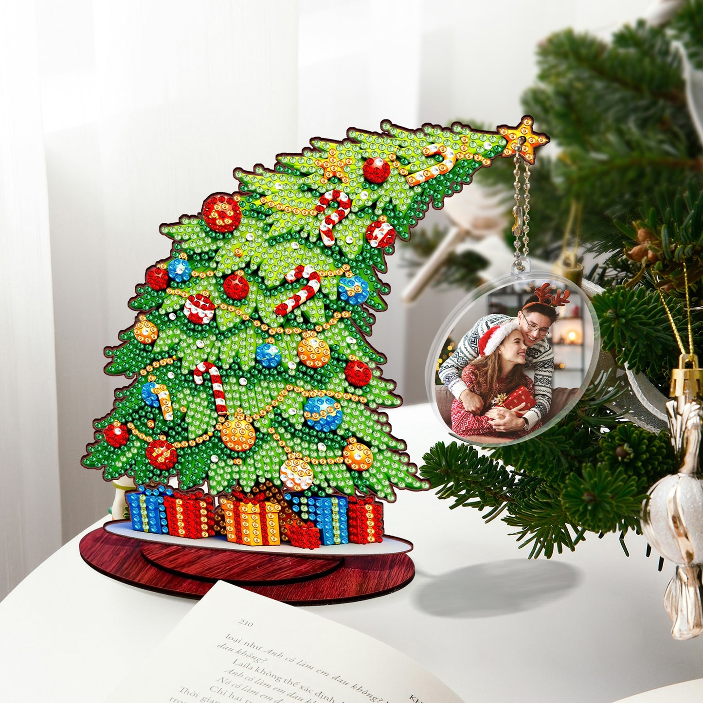 Photo Xmas Tree DIY 2D Flat Wooden Desktop Diamond Art Kit Home Table Decor (E)