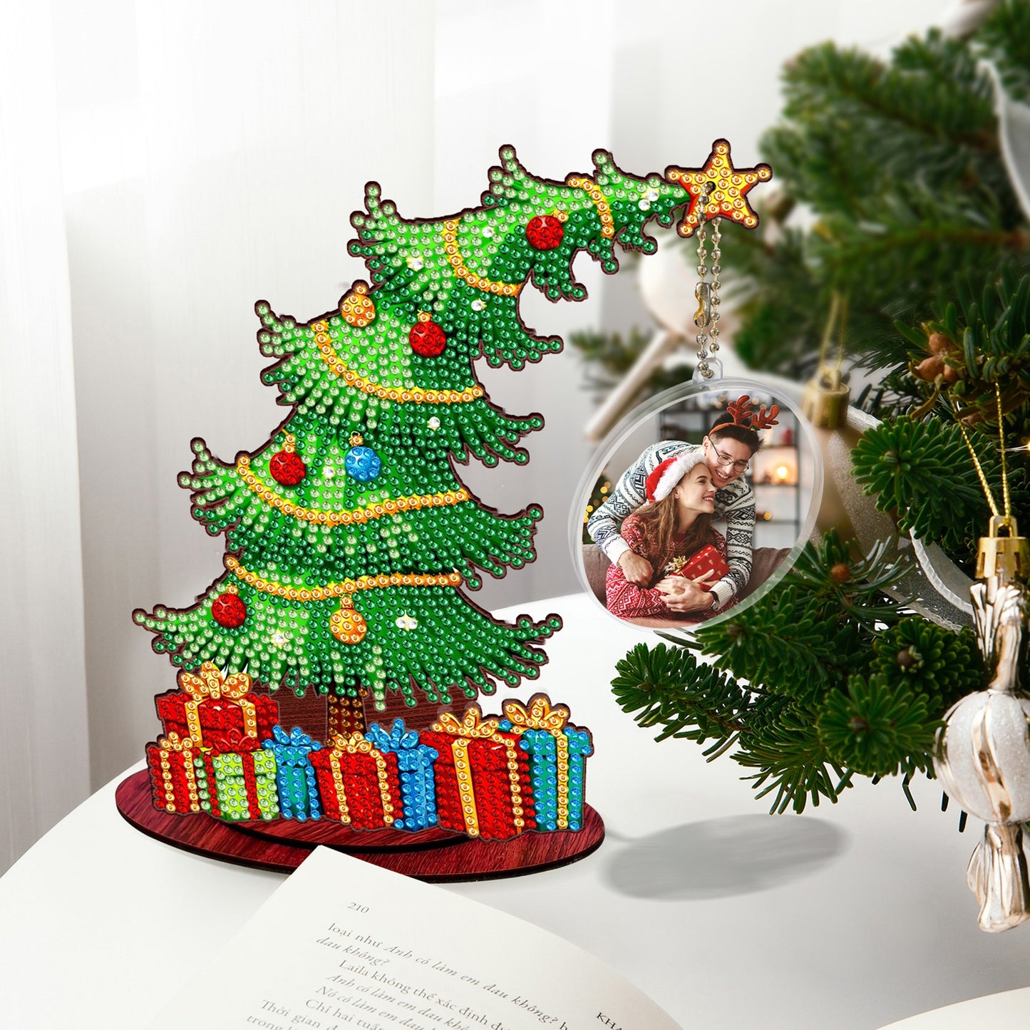 Christmas Tree DIY 2D Flat Wooden Desktop Diamond Art Kit for Adults Beginner(G)
