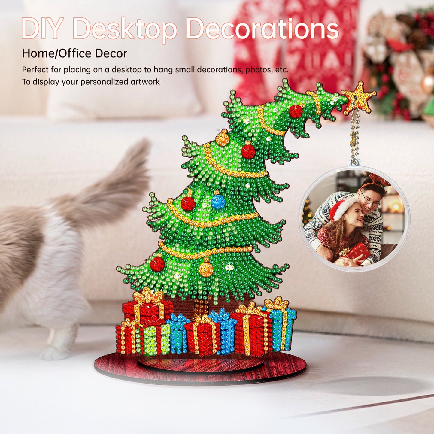 Christmas Tree DIY 2D Flat Wooden Desktop Diamond Art Kit for Adults Beginner(G)