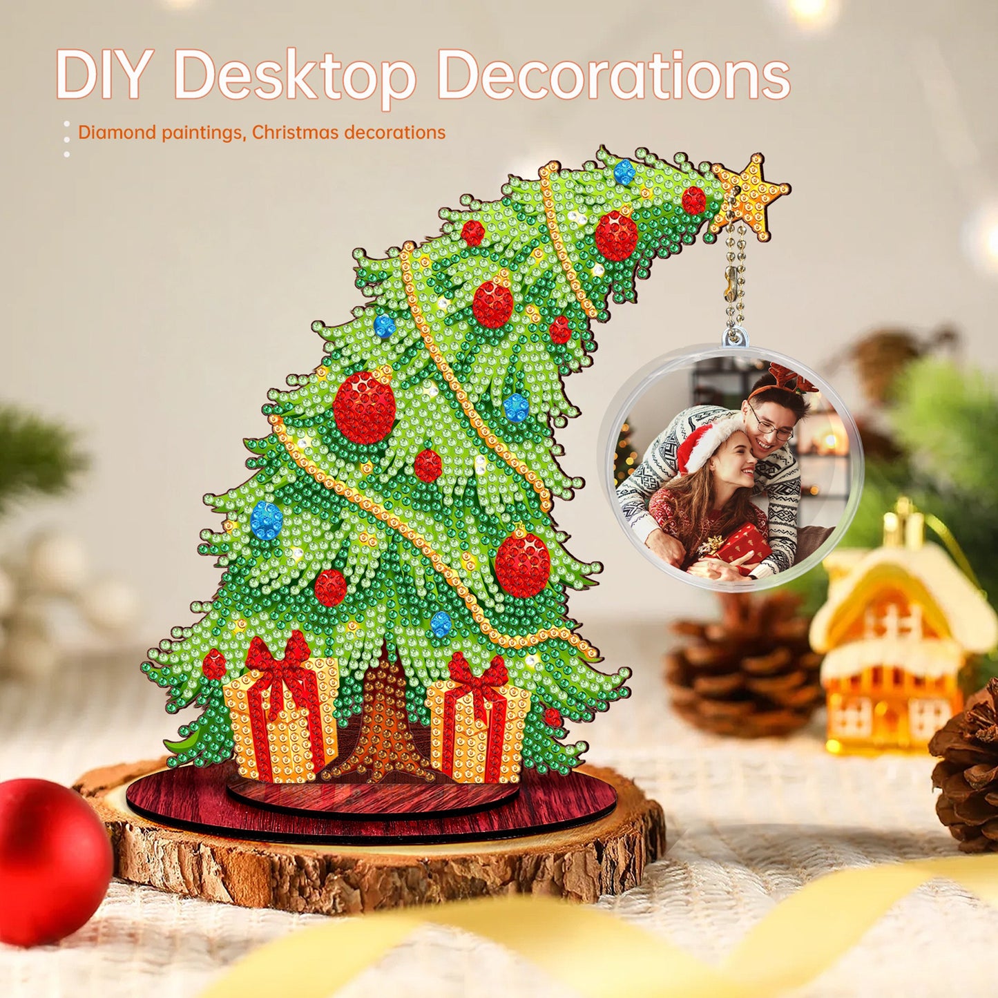 Christmas Tree DIY 2D Flat Wooden Desktop Diamond Art Kit for Adults Beginner(G)