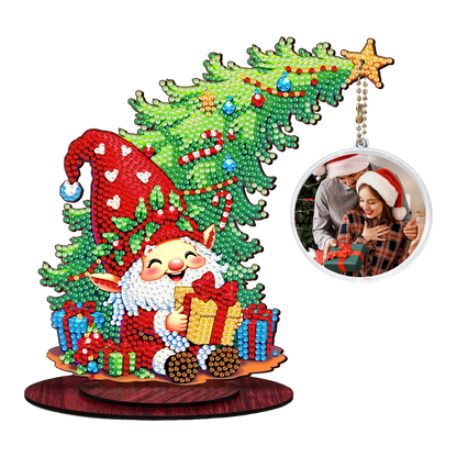 Santa Goblin Photo Xmas Tree DIY 2D Wooden Desktop Diamond Art Kit Home Decor(T)