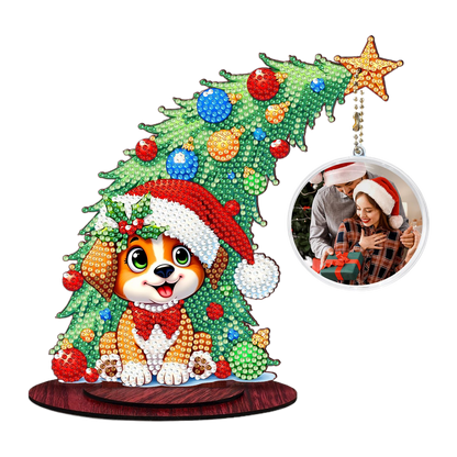 Dog Photo Xmas Tree 5D DIY Diamond Art Tabletop Wood Decoration Ornament Kit