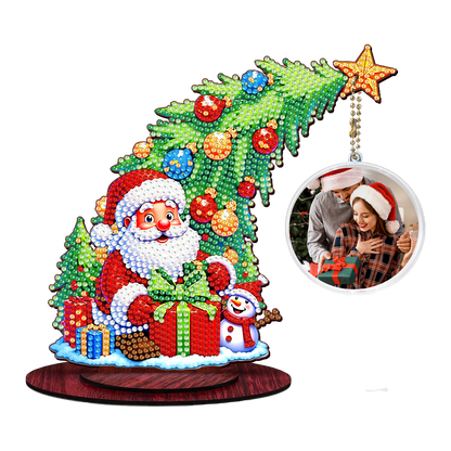 Santa Claus Photo Xmas Tree 5D DIY Diamond Art Tabletop Wood Decoration Ornament