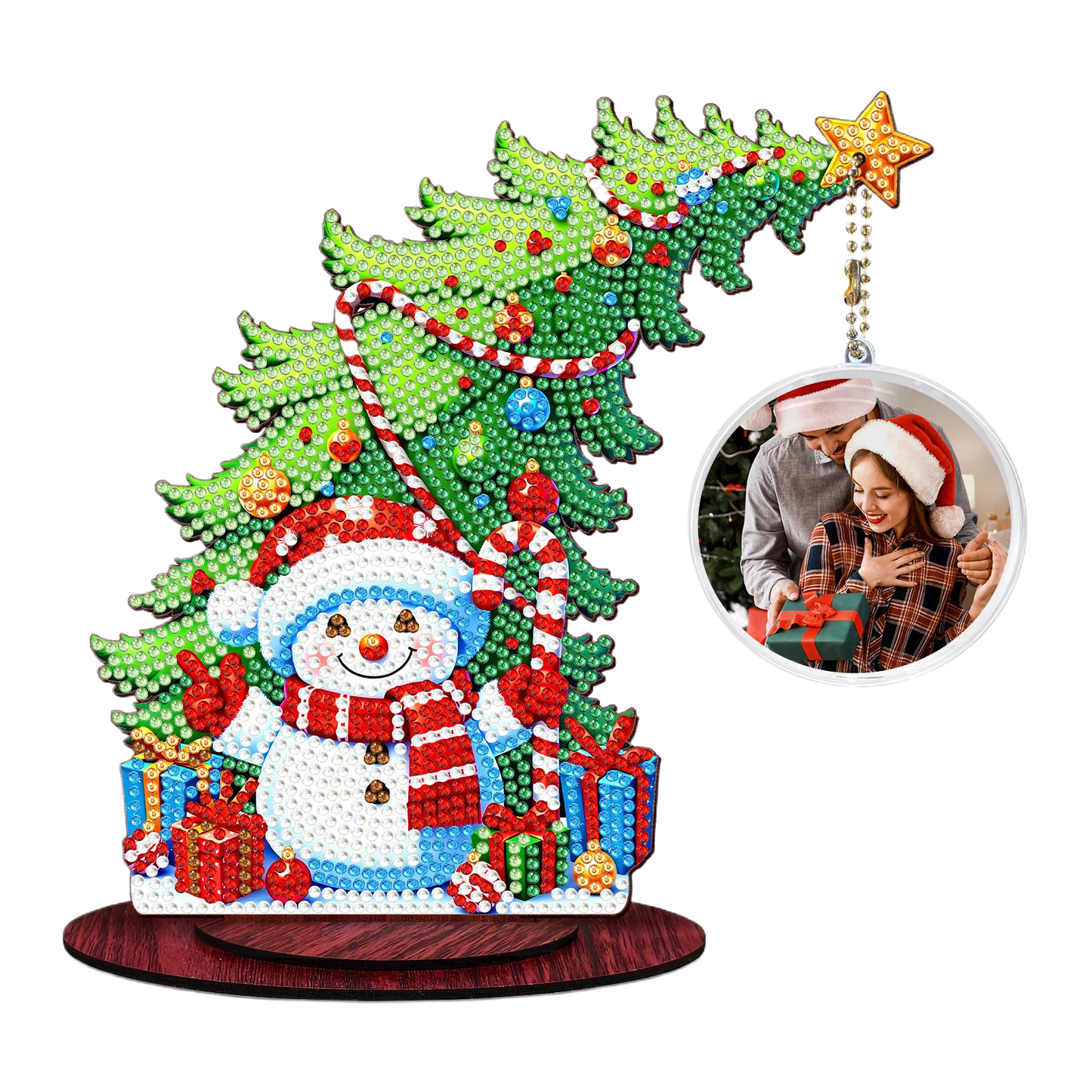 Snowman Photo Xmas Tree 5D DIY Diamond Art Tabletop Wood Decoration Ornament Kit