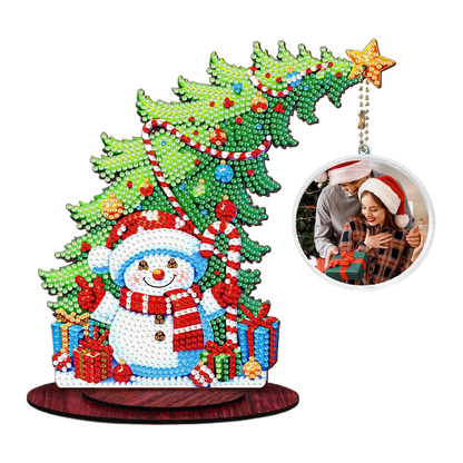 Snowman Photo Xmas Tree 5D DIY Diamond Art Tabletop Wood Decoration Ornament Kit