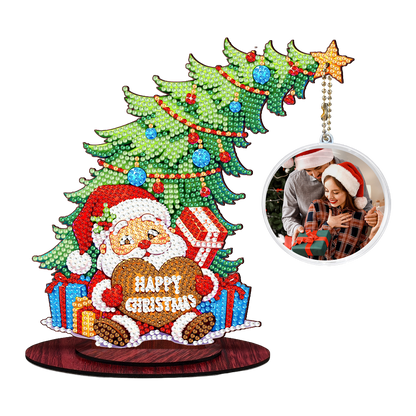 Santa Claus Photo Xmas Tree 5D DIY Diamond Art Tabletop Wood Decoration Ornament
