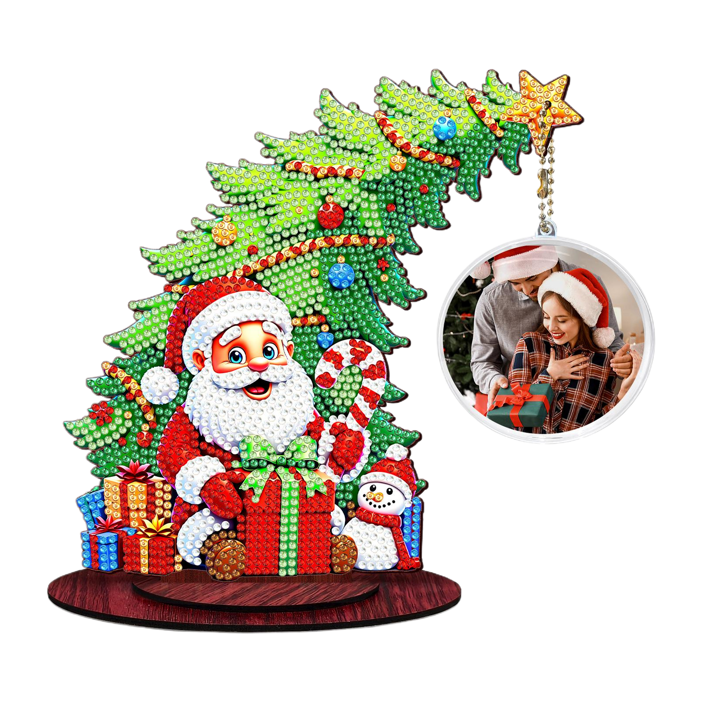 Santa Claus Photo Xmas Tree 5D DIY Diamond Art Tabletop Wood Decoration Ornament