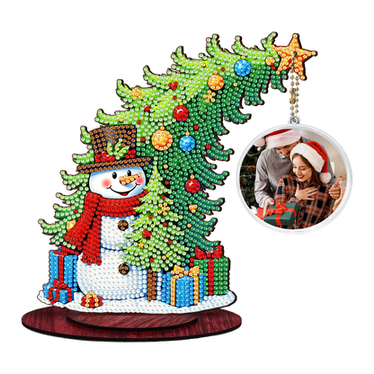 Snowman Photo Xmas Tree 5D DIY Diamond Art Tabletop Wood Decoration Ornament Kit