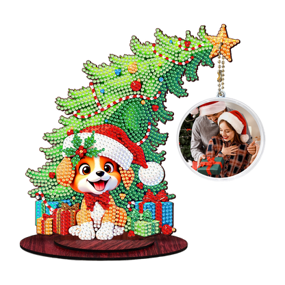 Dog Photo Xmas Tree 5D DIY Diamond Art Tabletop Wood Decoration Ornament Kit