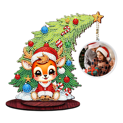 Deer Photo Xmas Tree 5D DIY Diamond Art Tabletop Wood Decoration Ornament Kit