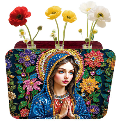 Lady DIY Flower Vase Wooden Double Sided Desktop Diamond Art Kit for Home Decor
