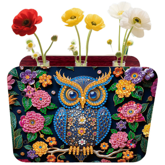 Owl DIY Flower Vase Wooden Double Sided Desktop Diamond Art Kit for Home Decor