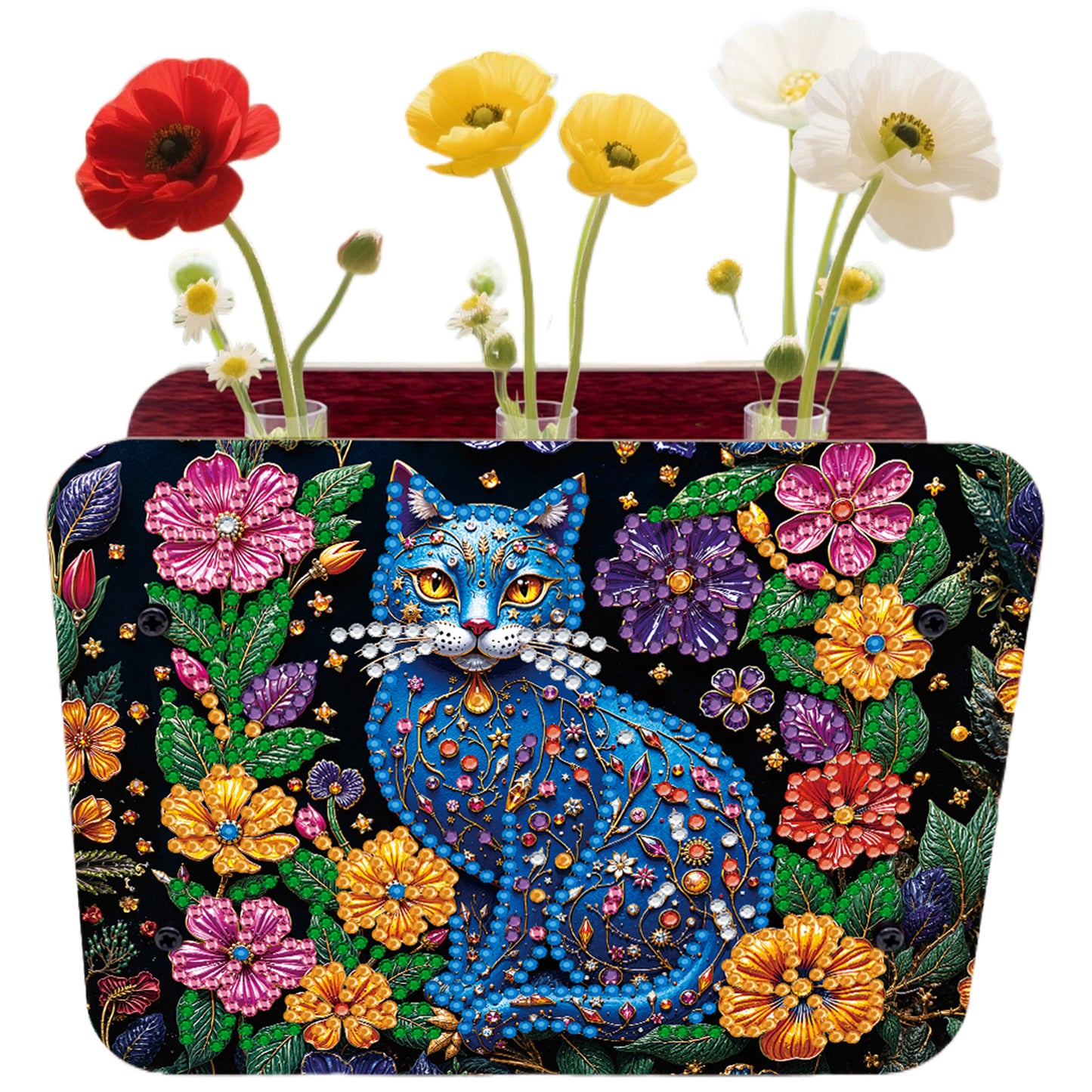 Cat DIY Flower Vase Wooden Double Sided Desktop Diamond Art Kit for Home Decor