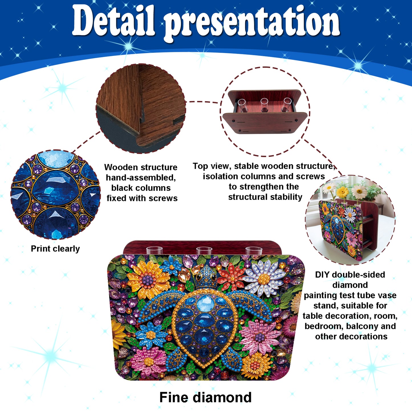 Turtle DIY Flower Vase Wooden Double Sided Desktop Diamond Art Kit Home Decor