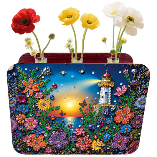 Lighthouse DIY Flower Vase Wooden Double Sided Desktop Diamond Art Kit Decor