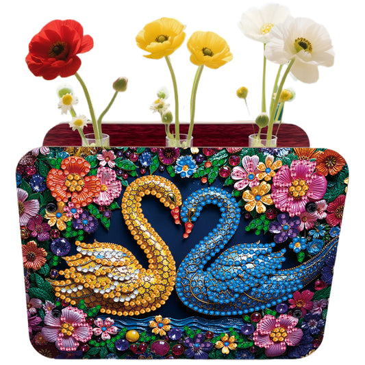 Swan DIY Flower Vase Wooden Double Sided Desktop Diamond Art Kit for Home Decor