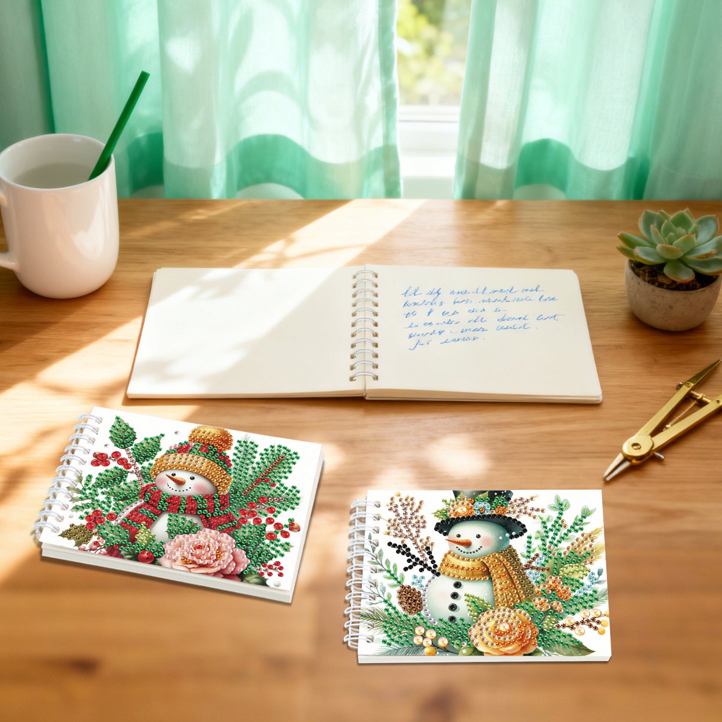 2 Pack Winter Snowman DIY Diamond Art Spiral Notebook Kit 80Pages No Lines Gifts