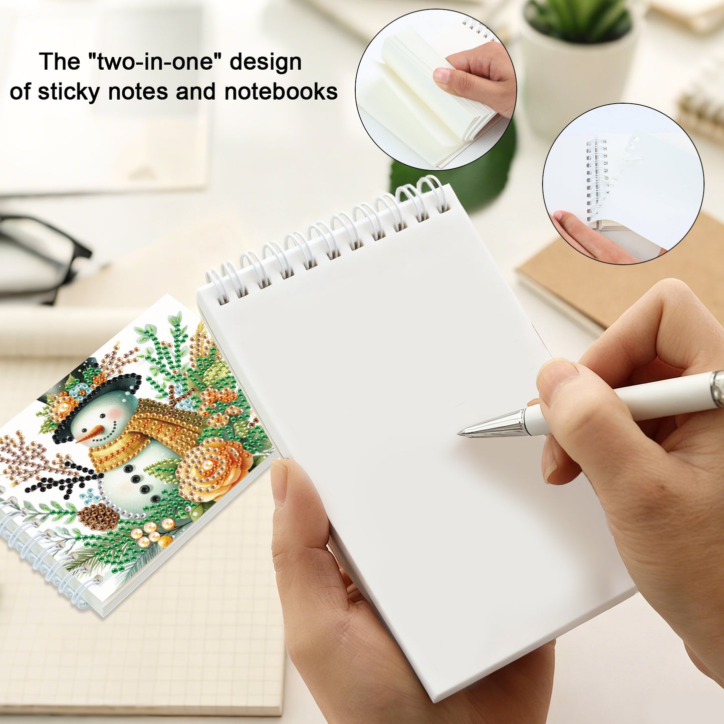 2 Pack Winter Snowman DIY Diamond Art Spiral Notebook Kit 80Pages No Lines Gifts