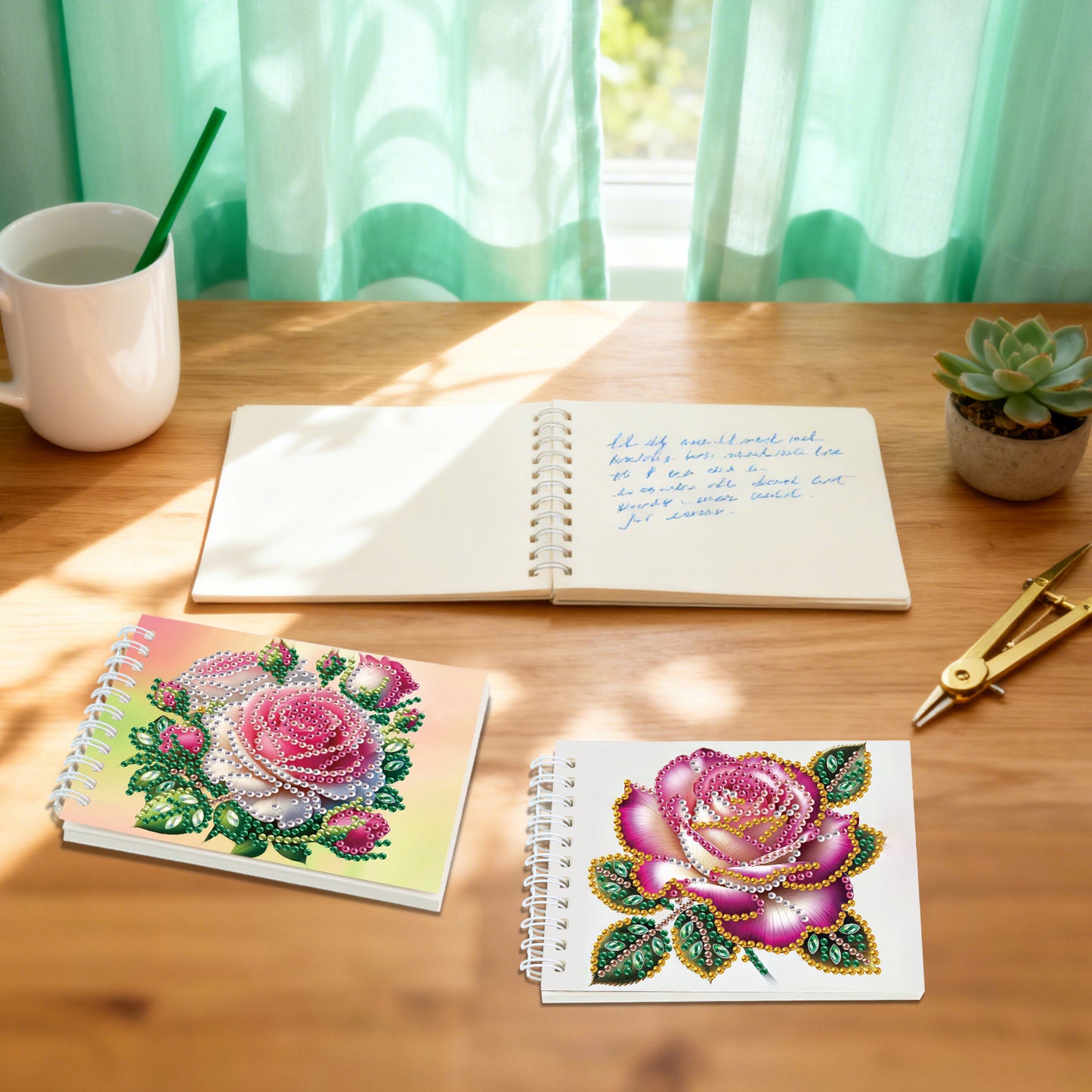 2 Pack Rose DIY Diamond Art Spiral Notebook Kit 80Pages No Lines Gifts for Adult