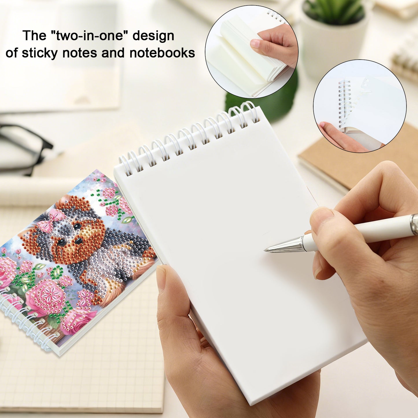 2 Pack Flower Puppy DIY Diamond Art Spiral Notebook Kit 80Pages No Lines Gifts