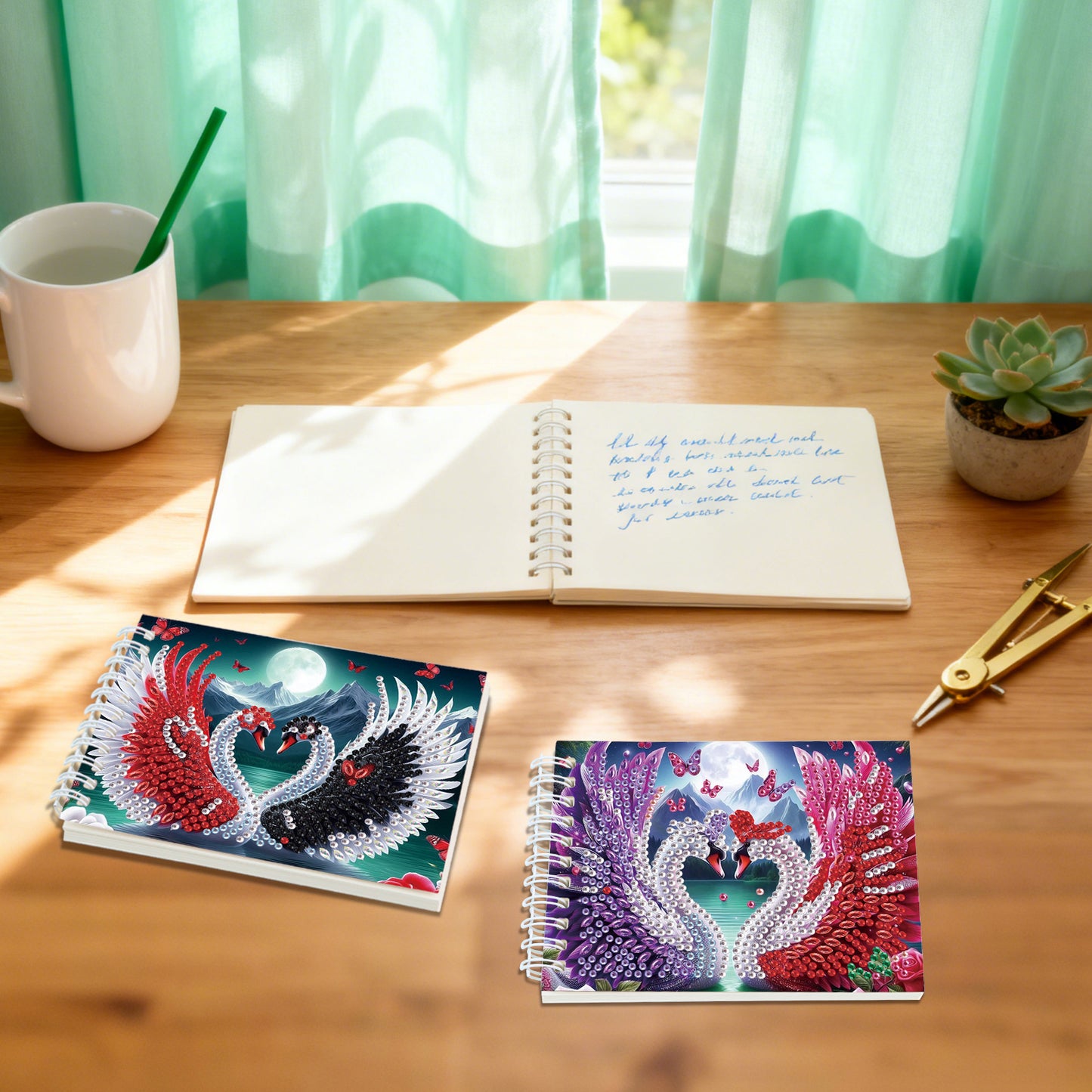 2 Pack Swan DIY Diamond Art Spiral Notebook Kit 80Pages No Lines Gifts for Adult
