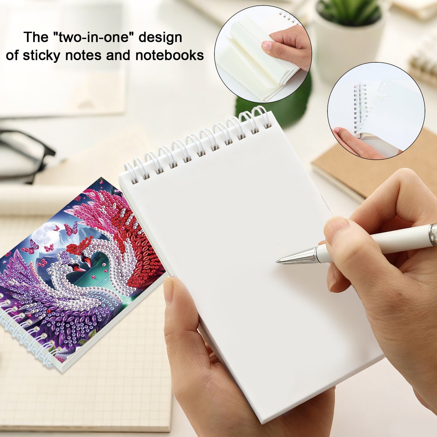 2 Pack Swan DIY Diamond Art Spiral Notebook Kit 80Pages No Lines Gifts for Adult