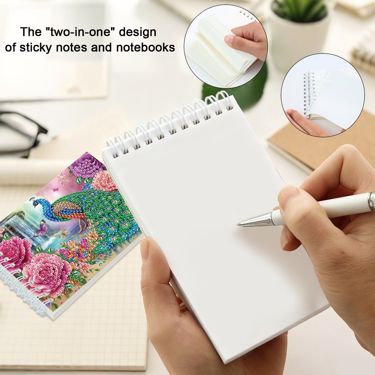 2 Pack Peacock DIY Diamond Art Spiral Notebook Kit 80Pages No Lines for Adults