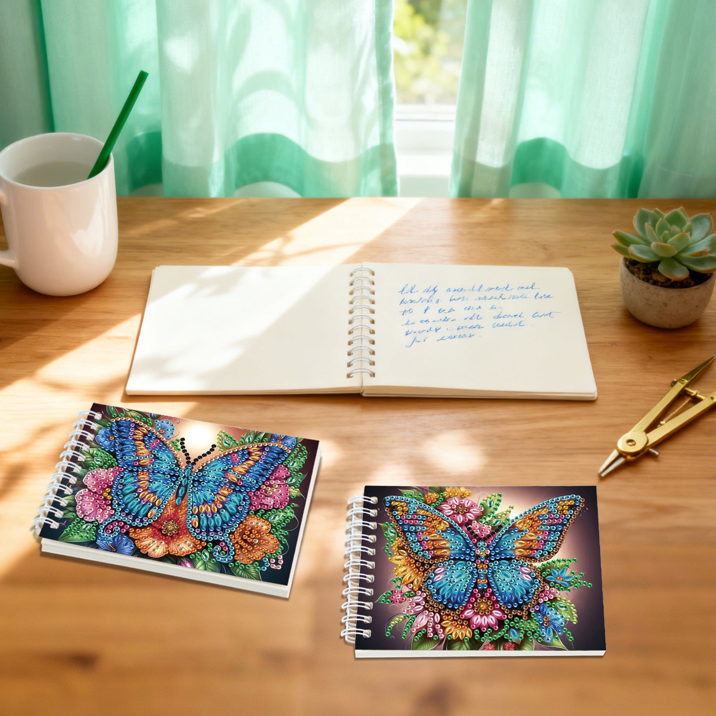 2 Pack Butterfly DIY Diamond Art Spiral Notebook Kit 80Pages No Lines Gifts