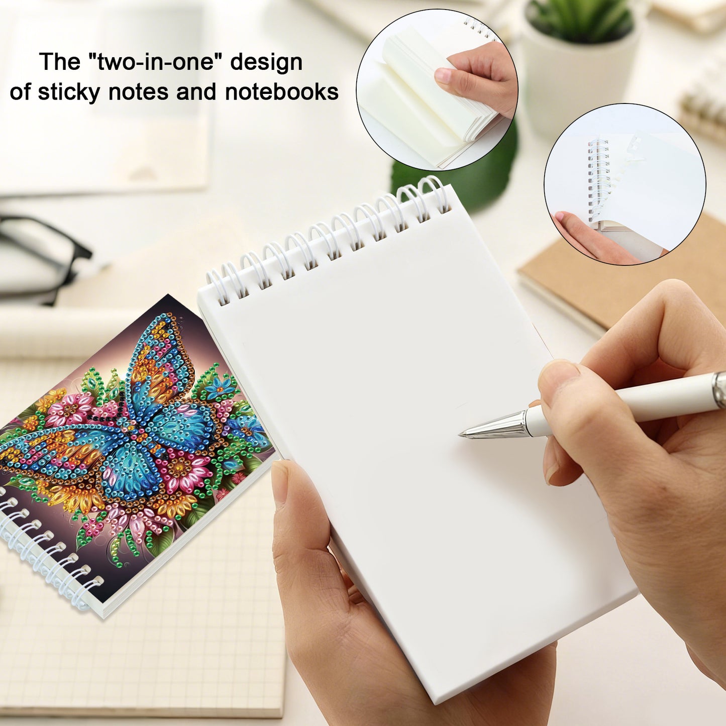 2 Pack Butterfly DIY Diamond Art Spiral Notebook Kit 80Pages No Lines Gifts
