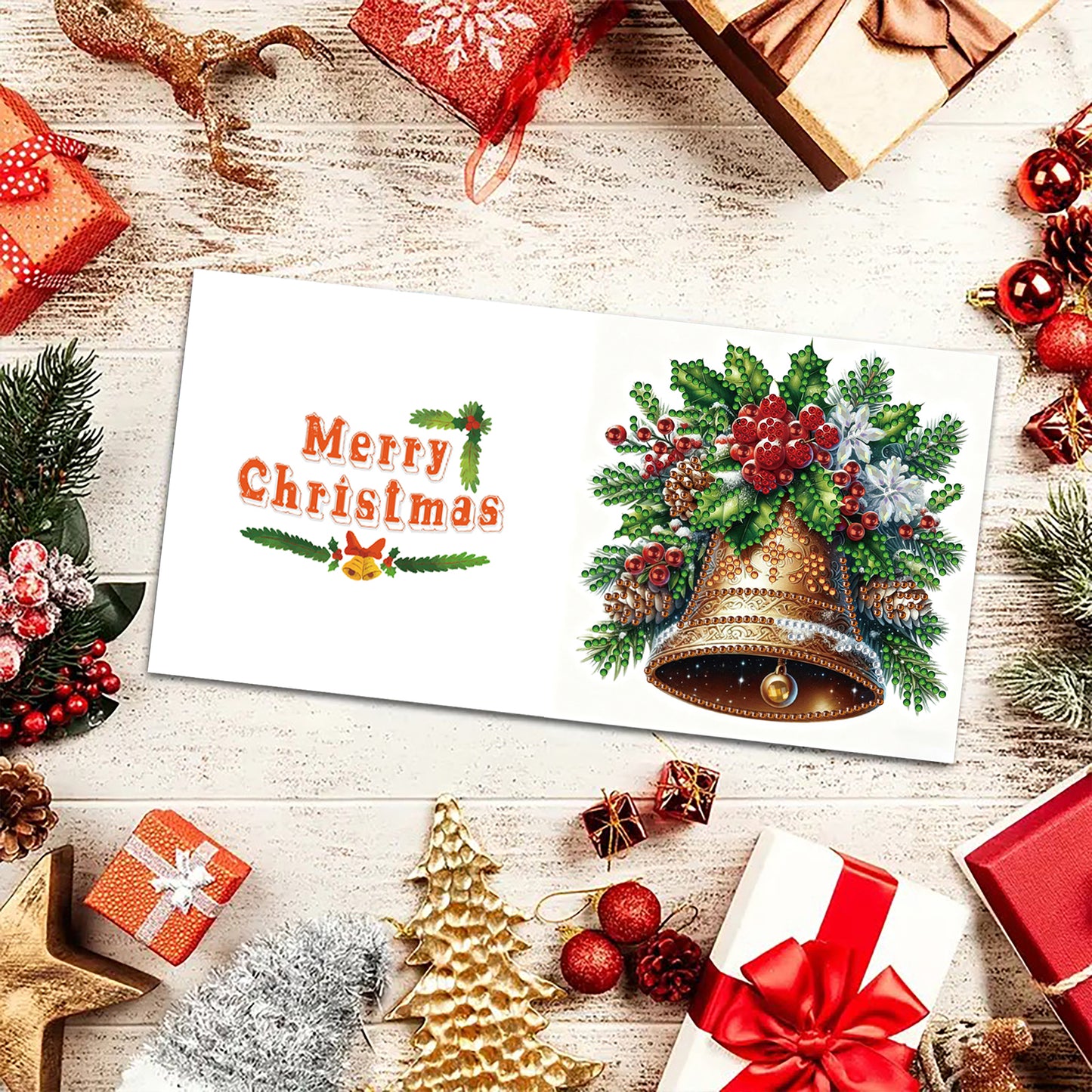 12Pcs Xmas Bell DIY Diamond Painting Greeting Cards for Adult Holiday Gifts