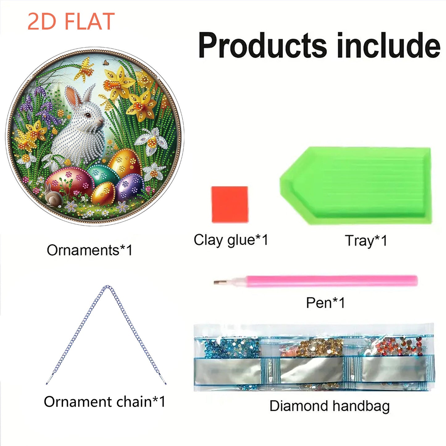 Easter 2D Flat DIY Hanging Diamond Art Ornament Home Window Pendant (Bunny)