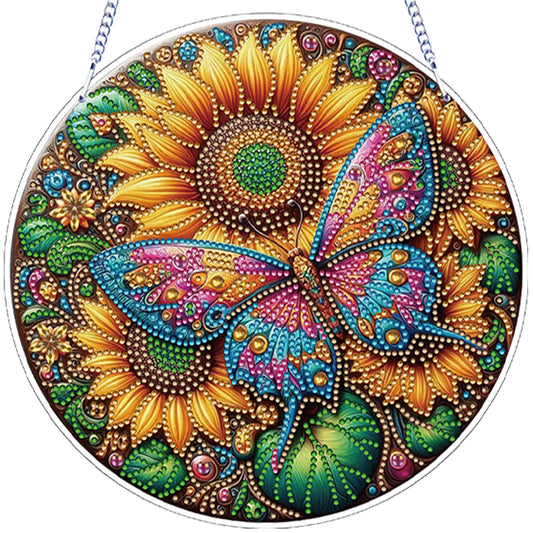 Flower Bird 2D Flat DIY Hanging Diamond Art Ornament Window Pendant (Sunflower)