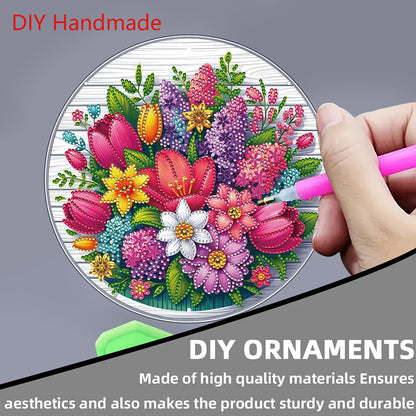 Flower Bird 2D Flat DIY Hanging Diamond Art Ornament Window Pendant (Bouquet)