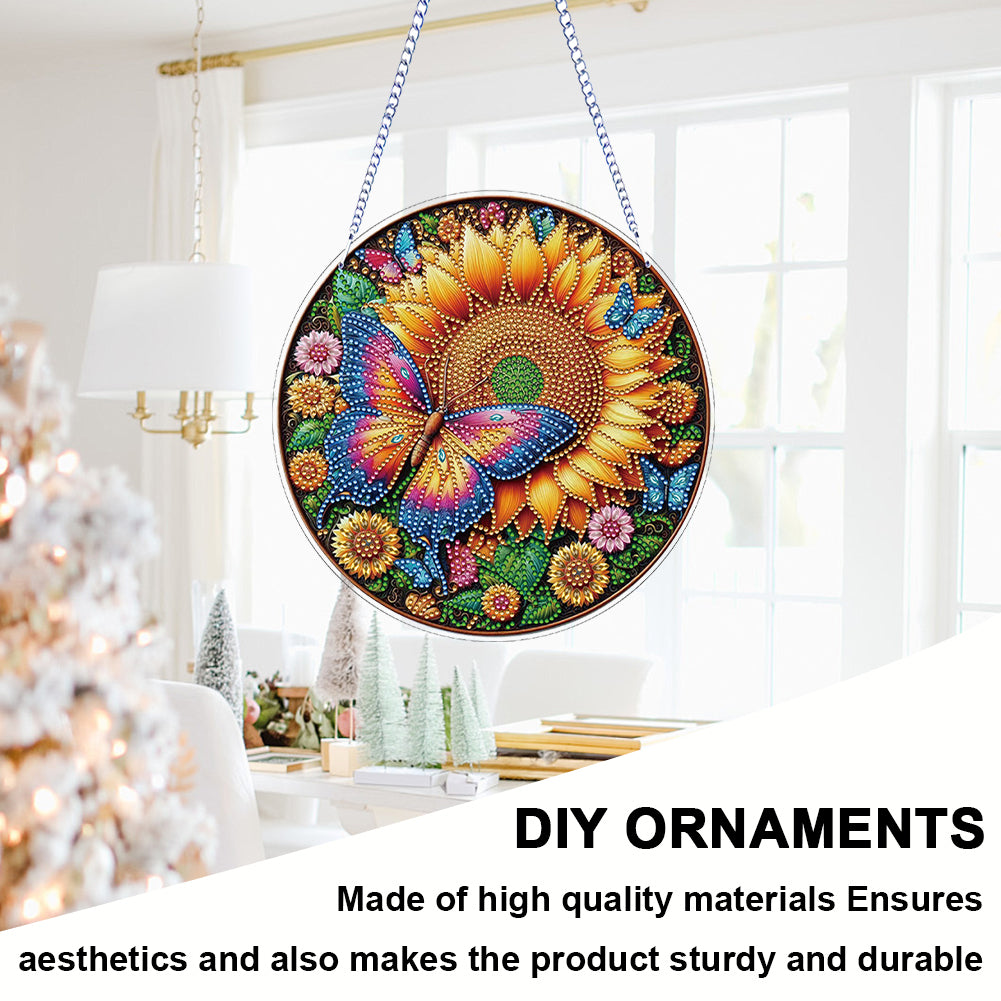 Flower Bird 2D Flat DIY Hanging Diamond Art Ornament Window Pendant (Butterfly)