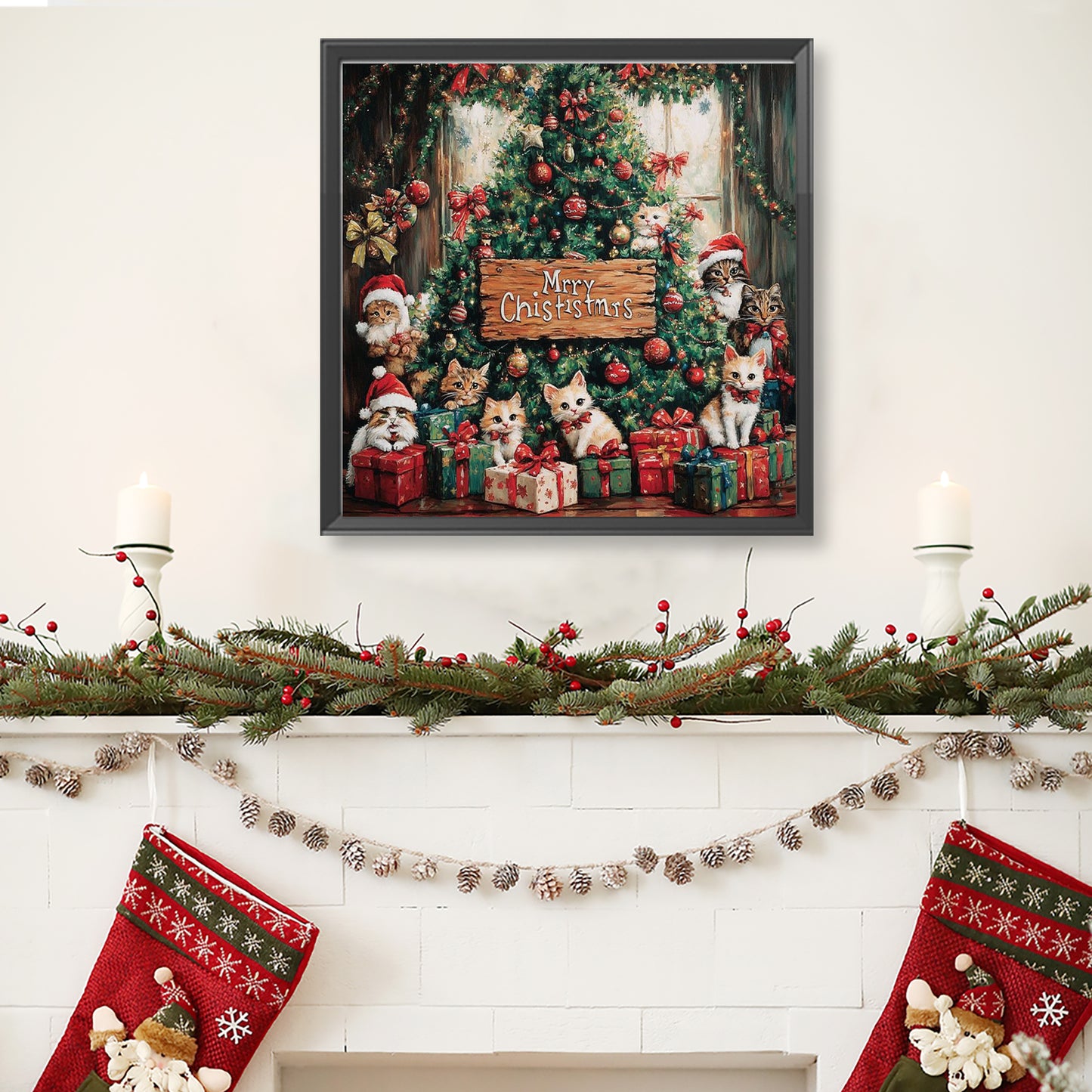 Christmas Cat And Christmas Tree - Full Round Drill Diamond Painting 40*40CM