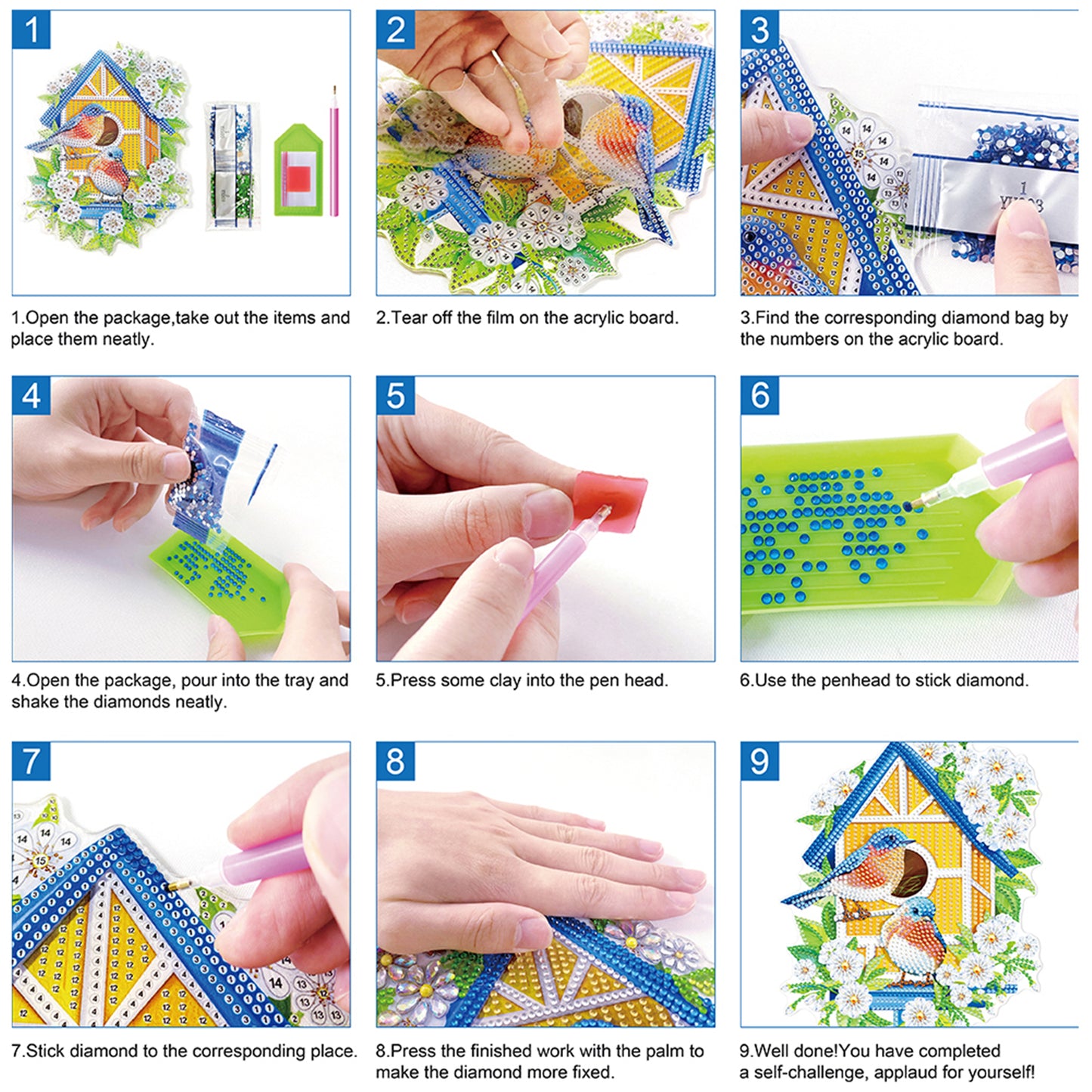 8Pcs 3D Green Artificial Flowers DIY Desktop Diamond Art Kit Adults Home Decor