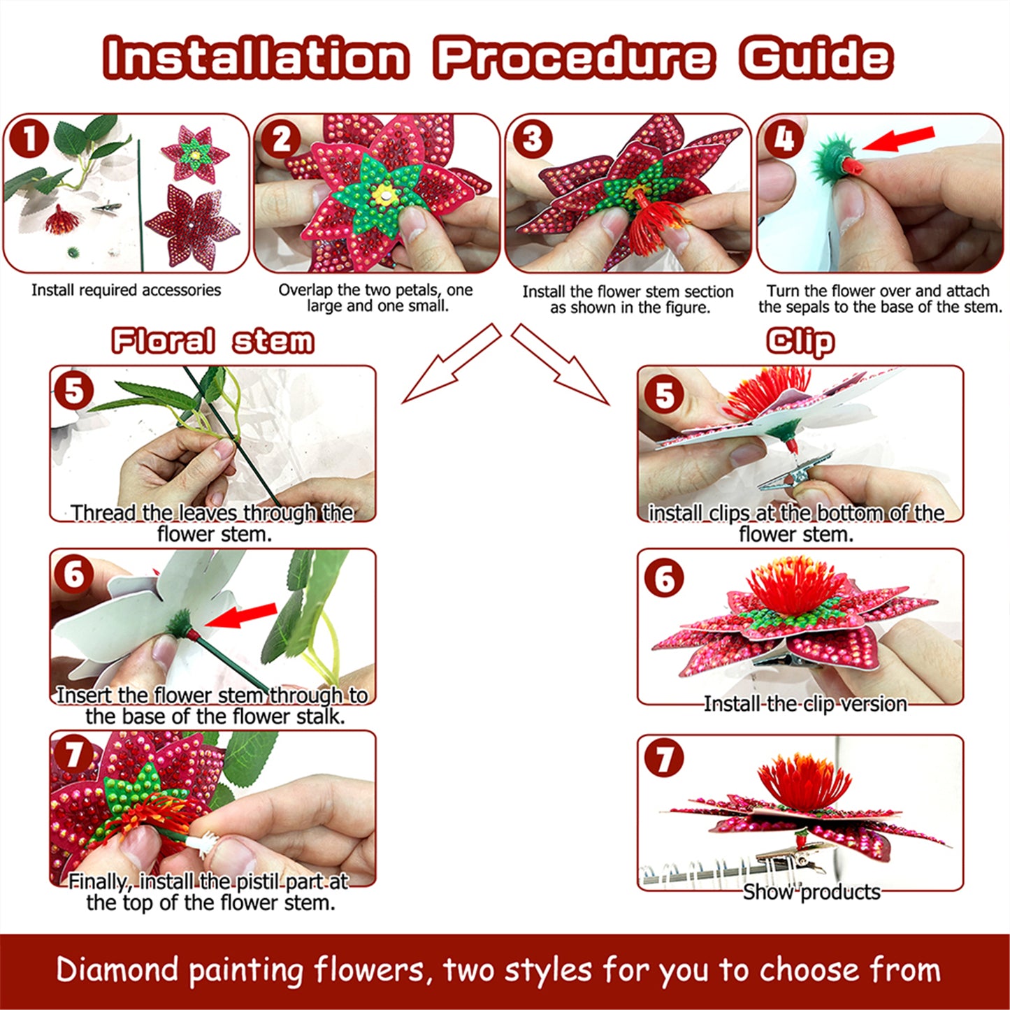 8Pcs 3D Purple Artificial Flowers DIY Desktop Diamond Art Kit Adults Home Decor