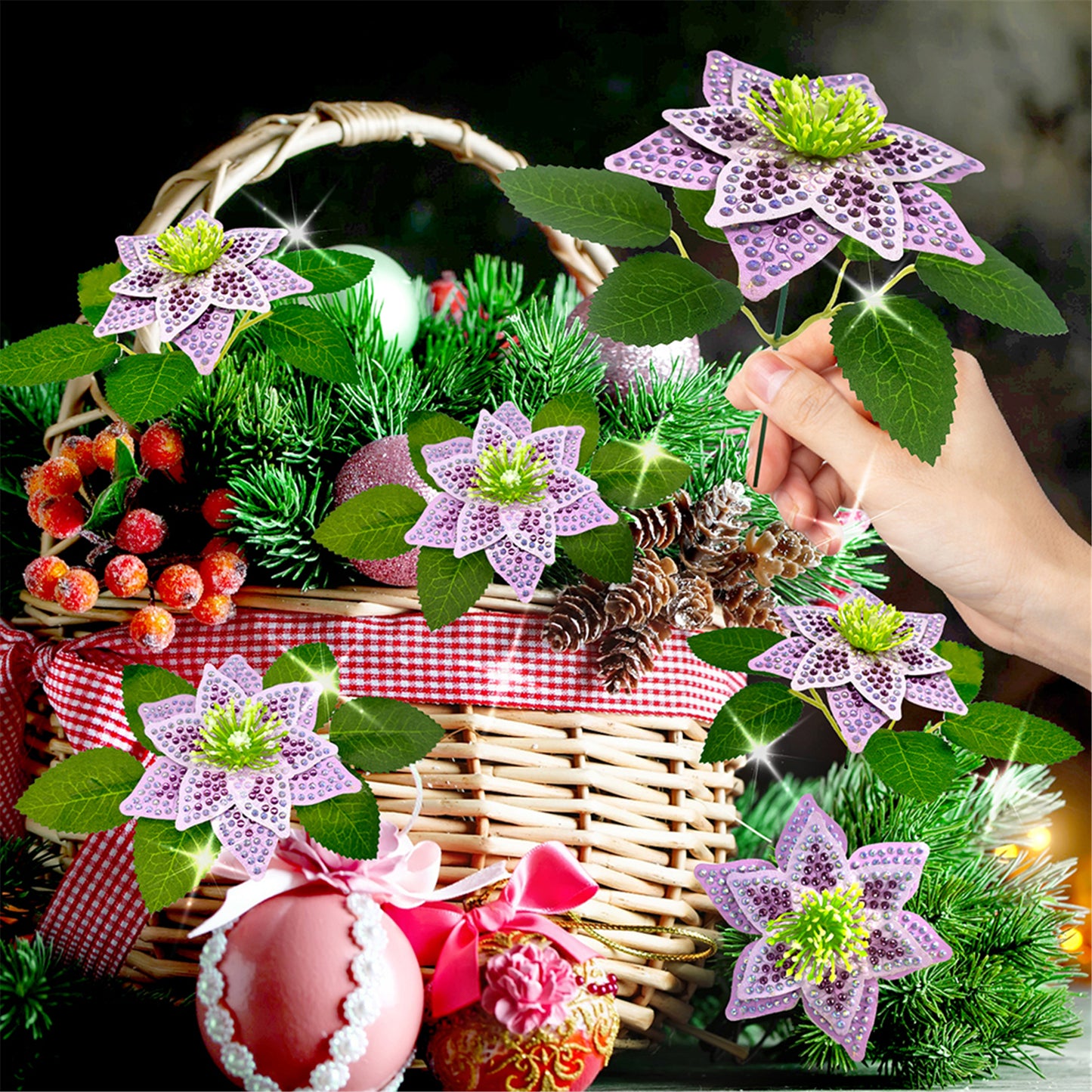 8Pcs 3D Purple Artificial Flowers DIY Desktop Diamond Art Kit Adults Home Decor