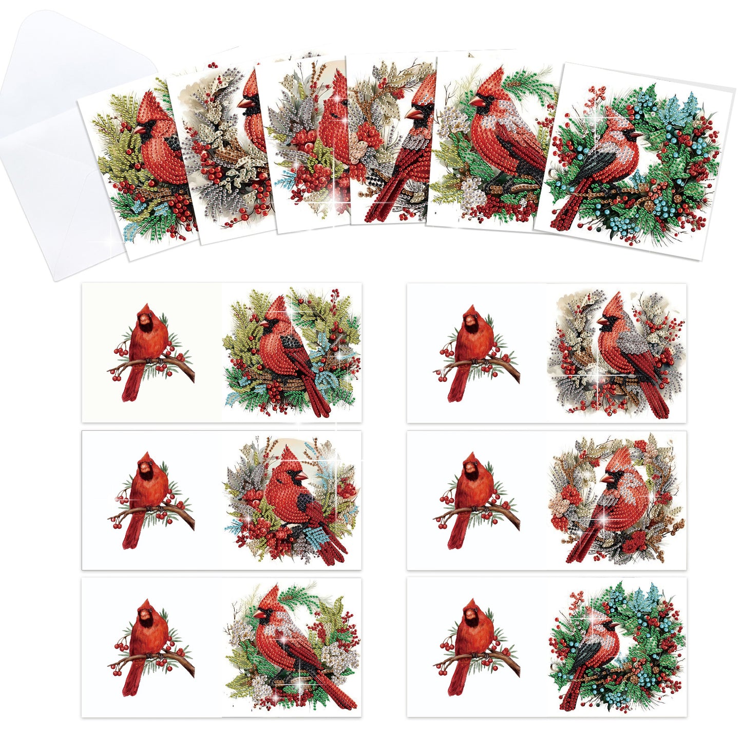 12pcs Bird Pattern DIY Diamond Art Greeting Cards with Envelope for Festivals
