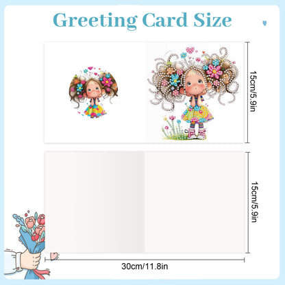 12pcs Girl Pattern DIY Diamond Art Greeting Cards with Envelope for Festivals