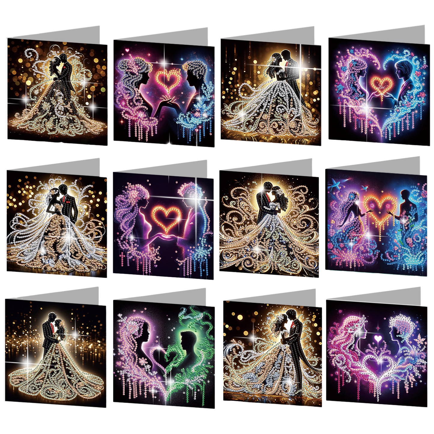 12PCS Couples DIY Diamond Painting Greeting Card Set with Envelopes for Adults