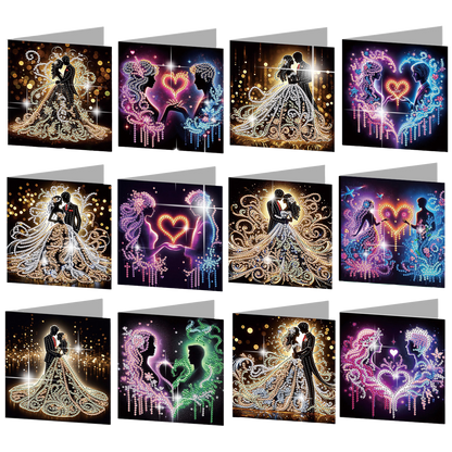 12PCS Couples DIY Diamond Painting Greeting Card Set with Envelopes for Adults