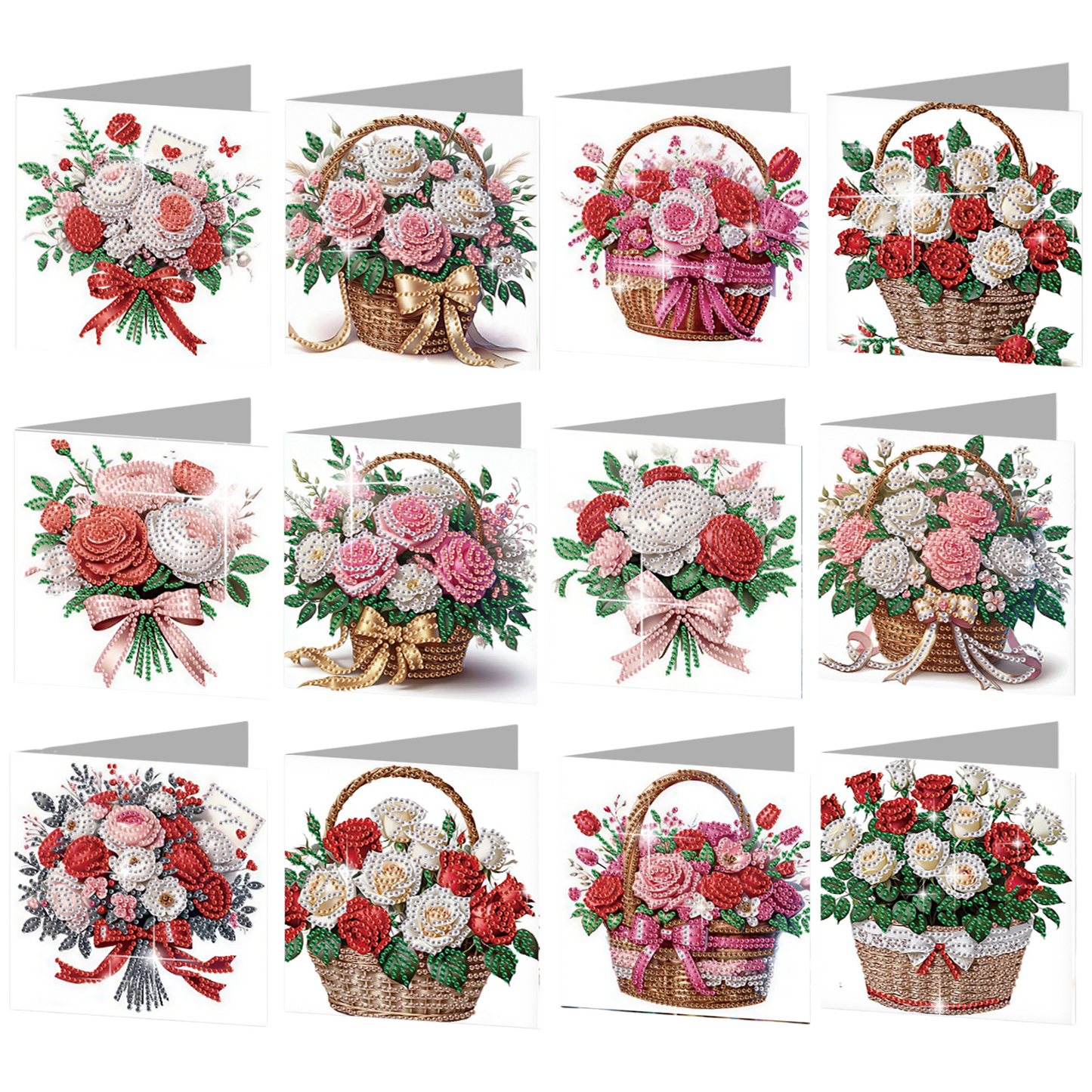 12PCS Bouquets Flower DIY Diamond Painting Greeting Card Set with Envelopes