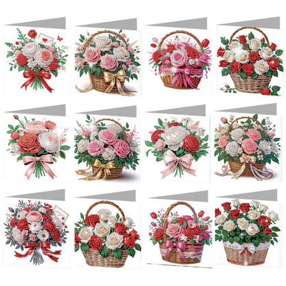 12PCS Bouquets Flower DIY Diamond Painting Greeting Card Set with Envelopes