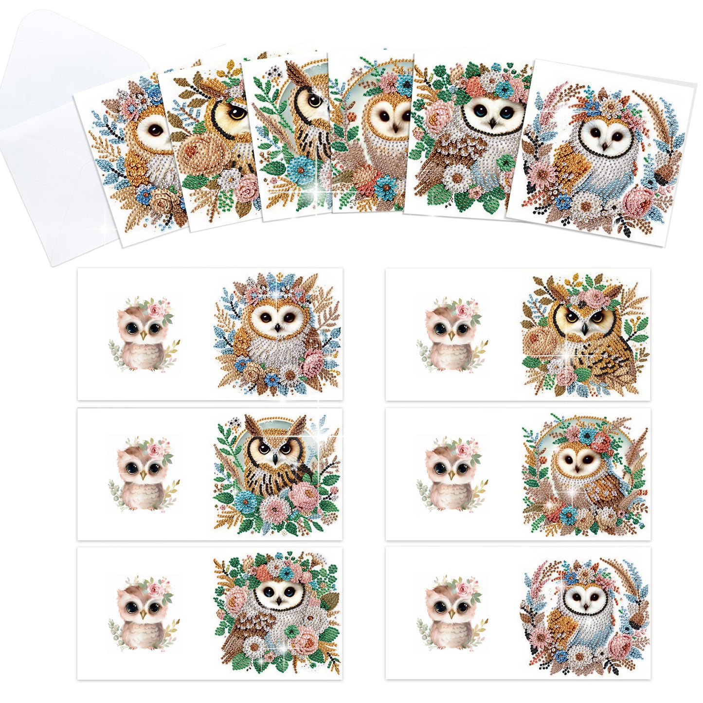12PCS Dreamcatcher Owl DIY Diamond Painting Greeting Card Set with Envelopes
